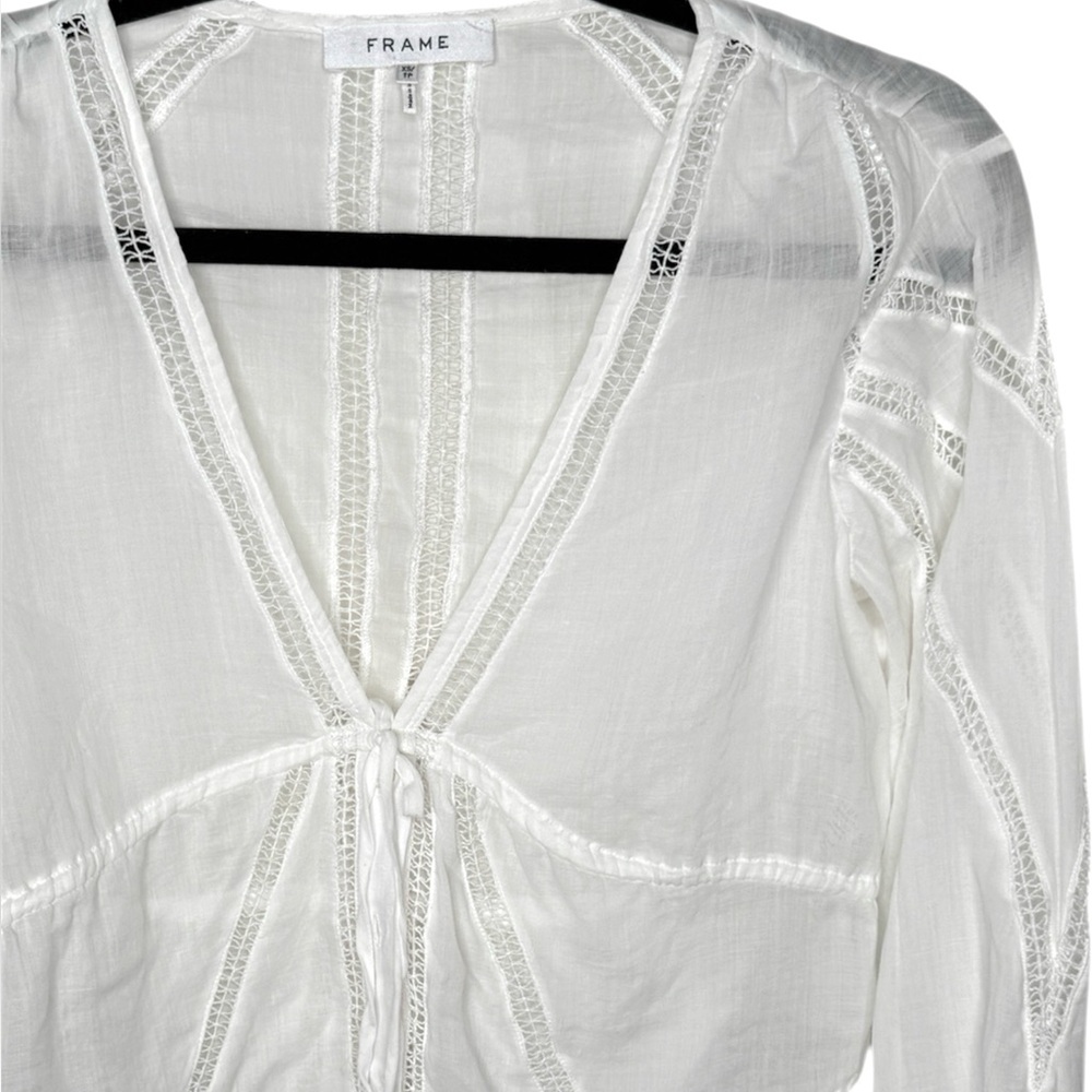 FRAME Lace Inset Empire Waist Blouse Top - Picture 6 of 9